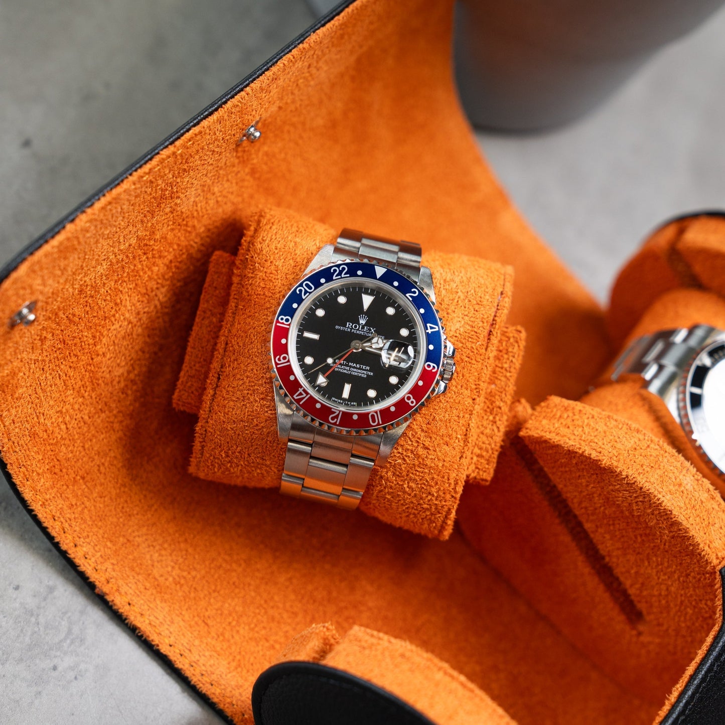 Two Slot Watch Roll - Black Orange