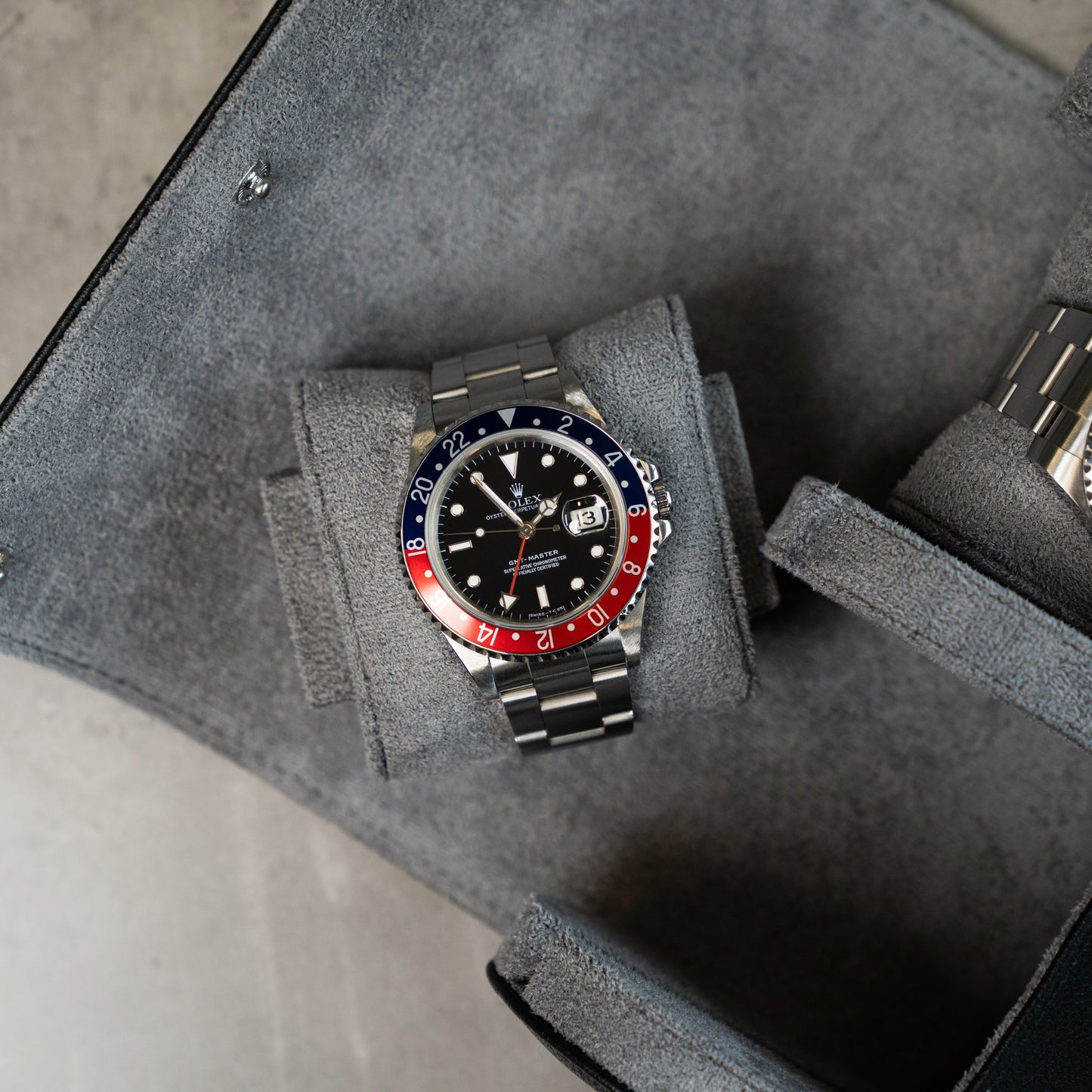 Two Slot Watch Roll - Black Grey