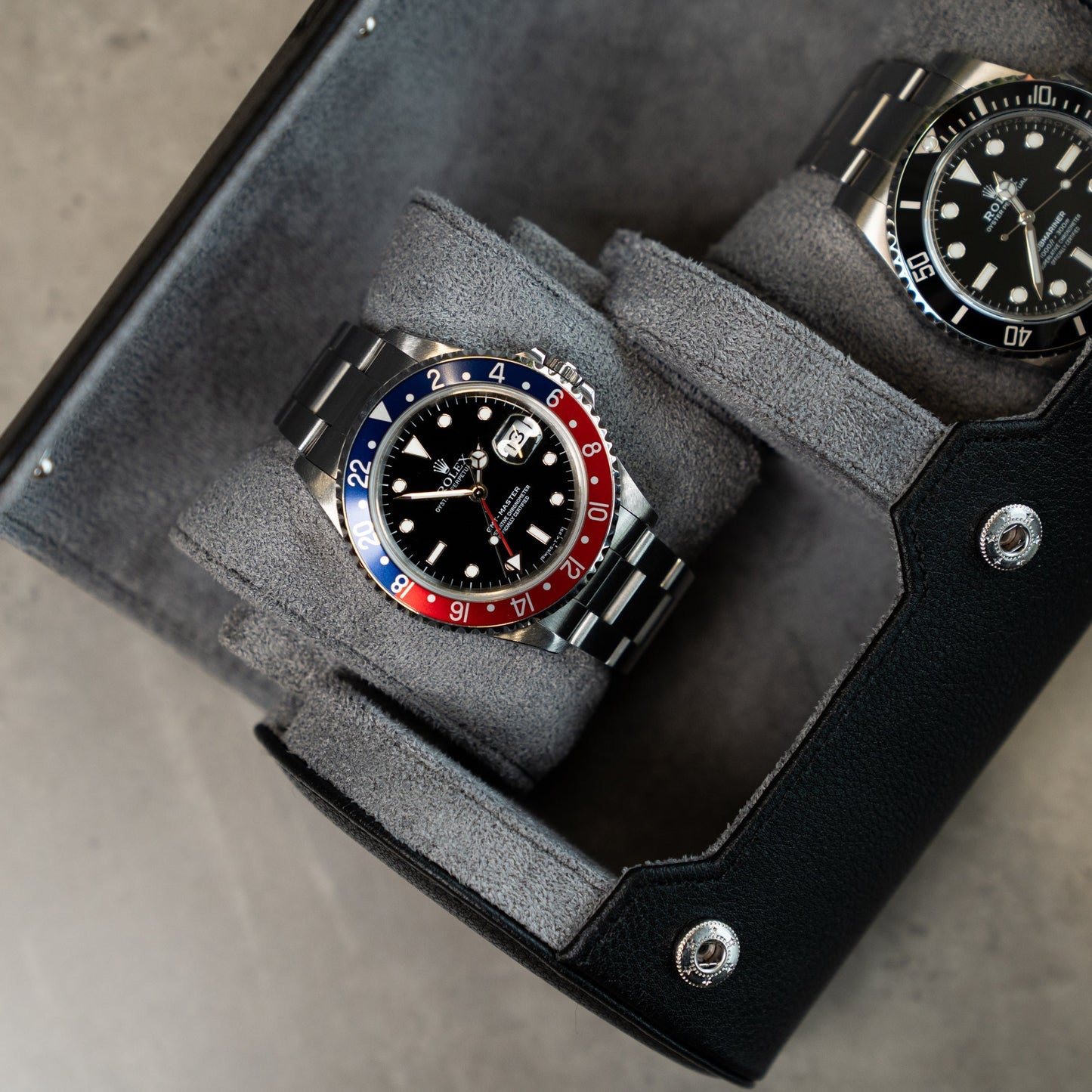 Two Slot Watch Roll - Black Grey