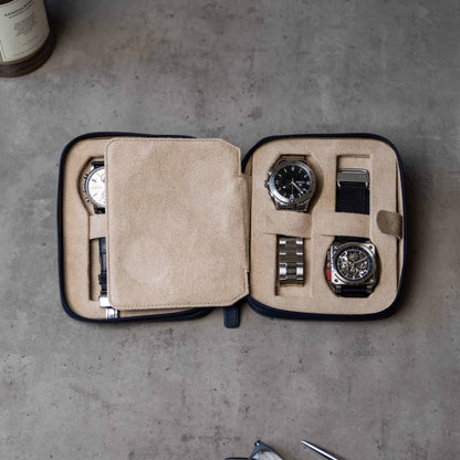 Watch Case For 4 Watches - Navy Blue
