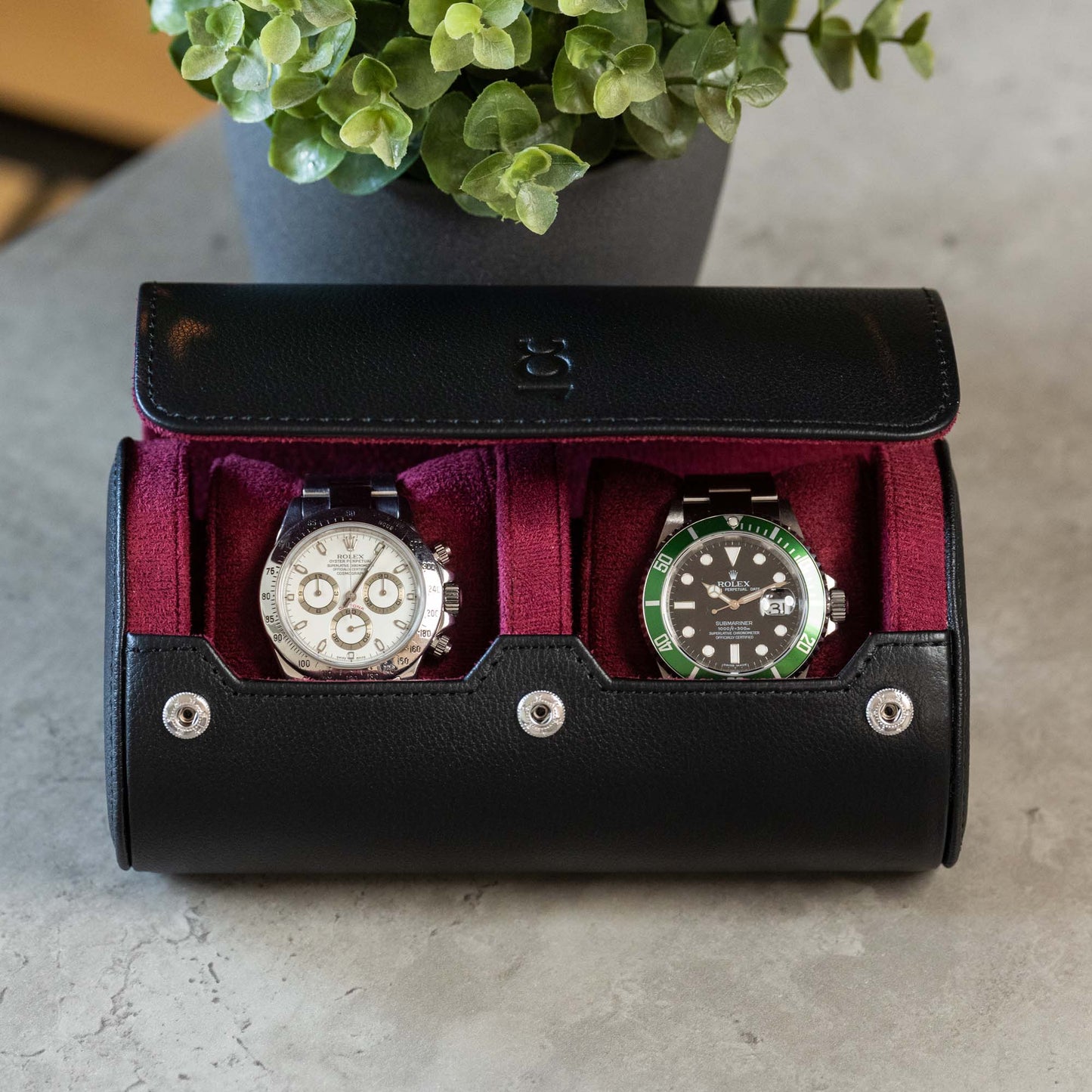 Two Slot Watch Roll - Black Cherry