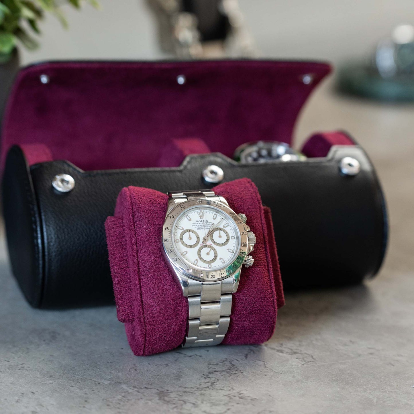 Two Slot Watch Roll - Black Cherry