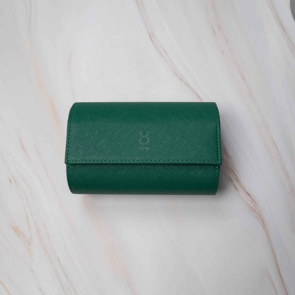 Two Slot Watch Roll - Green Saffiano