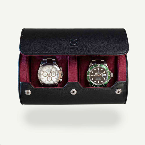Two Slot Watch Roll - Black Cherry