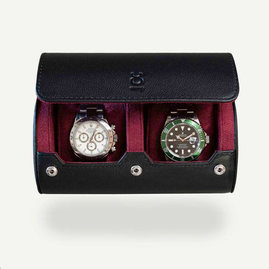 Two Slot Watch Roll - Black Cherry